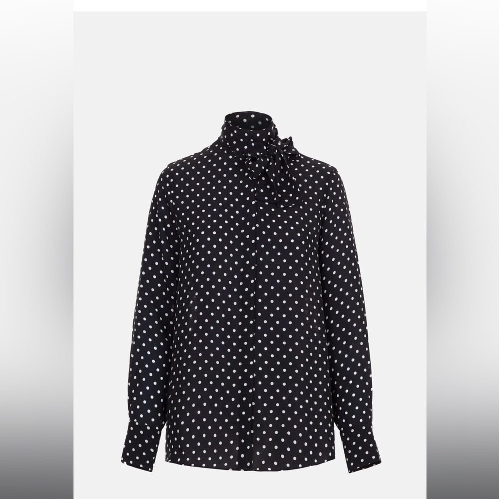 CH Carolina Herrera Black and White Polka Dot Blouse